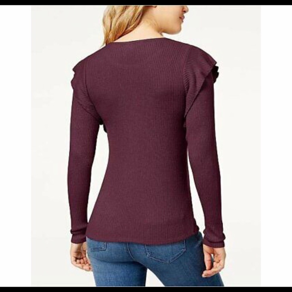 Lucky Brand Ribbed Ruffle Long Sleeve Top LB19 - Picture 2 of 4